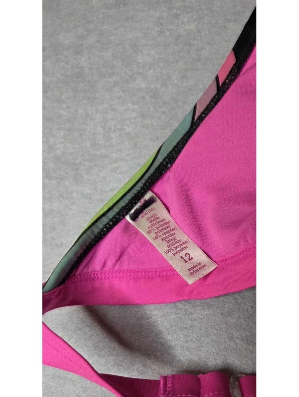 Justice Girls Halter Bikini Swimsuit 2 Piece Black Rainbow Stripe Pink Size NWOT